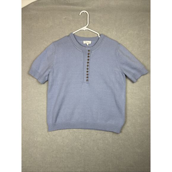 Böhme Sweater Women L Blue Pullover Buttons‎ Short Sleeve Knit Soft Puff Sleeve - Picture 1 of 8